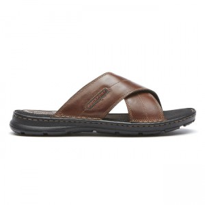 Men Rockport Darwyn Cross Band Sandals Brown | 6583-CEBZQ