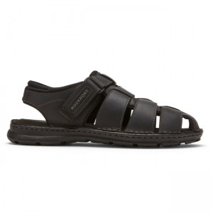 Men Rockport Darwyn Fisherman Slingback Sandals Black | 1569-MSIKB