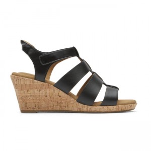 Women Rockport Briah New Gladiator Sandals Black | 0794-YPHXJ