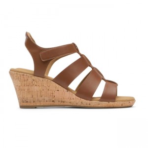 Women Rockport Briah New Gladiator Sandals Brown | 8592-OSVXM