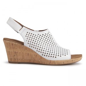 Women Rockport Briah Perforated Slingback Sandals White | 0924-HNCIJ