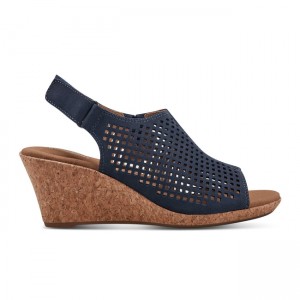 Women Rockport Briah Perforated Slingback Sandals Navy | 6814-QFKBV