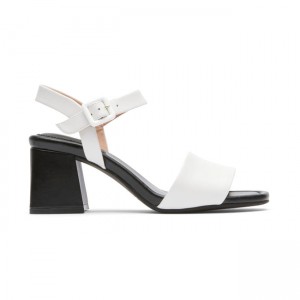 Women Rockport Farrah 2-Strap Heels White / Black | 2917-NOHTY