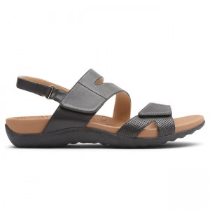 Women Rockport Ridge Adjustable Asymmetrical Sandals Black | 5327-YGIMH