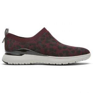 Women Rockport Total Motion Sport High Slip-On Walking Shoes Burgundy / Leopard | 9251-OIMRB