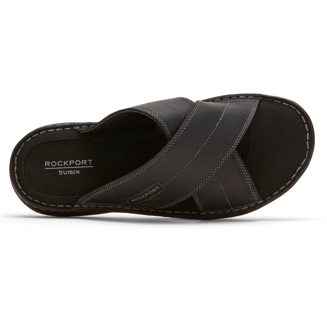 Men Rockport Darwyn Cross Band Sandals Black | 6531-KWZPU