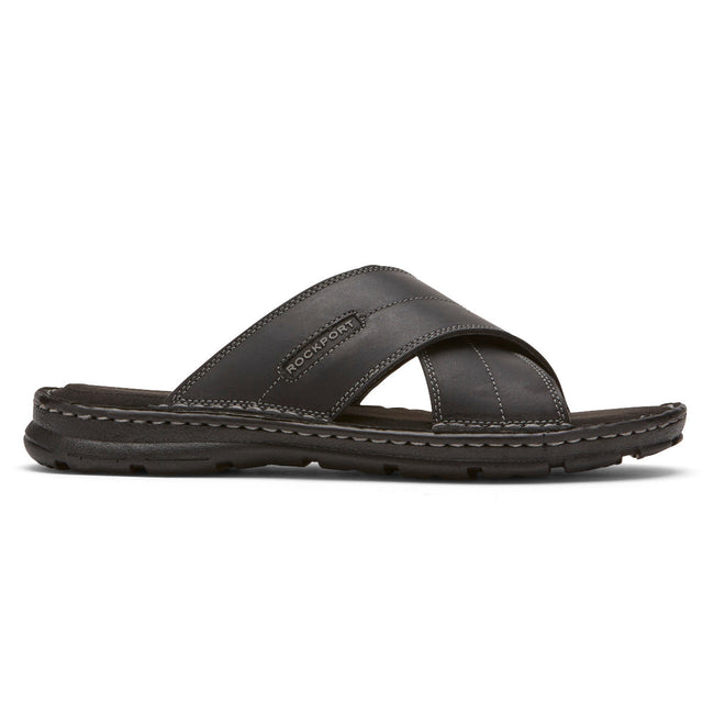 Men Rockport Darwyn Cross Band Sandals Black | 6531-KWZPU