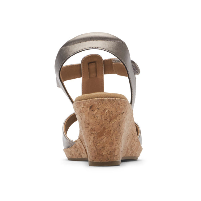 Women Rockport Blanca T-Strap Sandals Grey / Brown / Metal | 3842-QIWZC