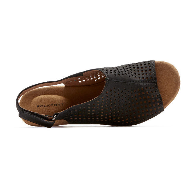 Women Rockport Briah Perforated Slingback Sandals Black | 8576-JRAXQ