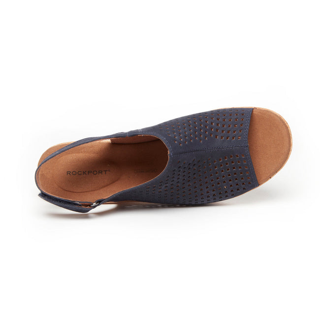 Women Rockport Briah Perforated Slingback Sandals Navy | 6814-QFKBV