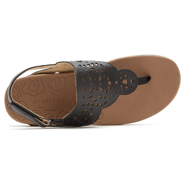 Women Rockport Ridge Circle Cutout Thong Sandals Black | 8152-ICJNA