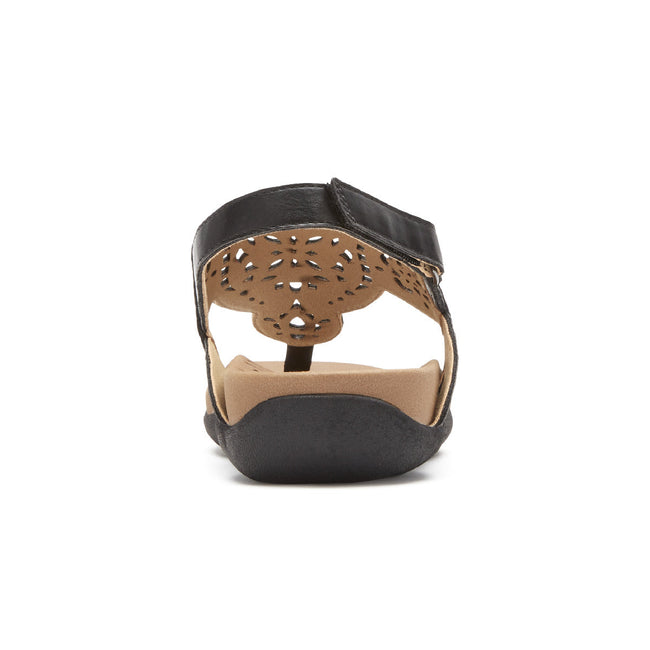 Women Rockport Ridge Circle Cutout Thong Sandals Black | 8152-ICJNA